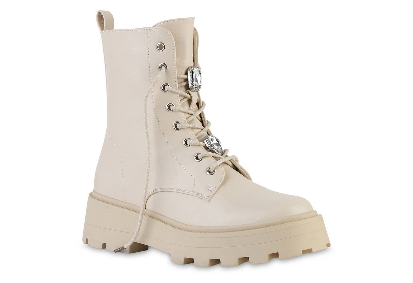 VAN HILL 841897 Schnürstiefelette Damen Schuhe mit Chunky-Sohle und Strassverzierung von VAN HILL