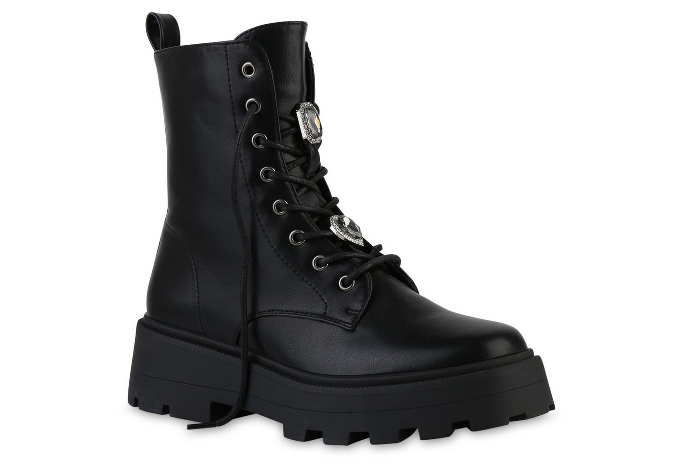 VAN HILL 841897 Schnürstiefelette Damen Schuhe mit Chunky-Sohle und Strassverzierung von VAN HILL