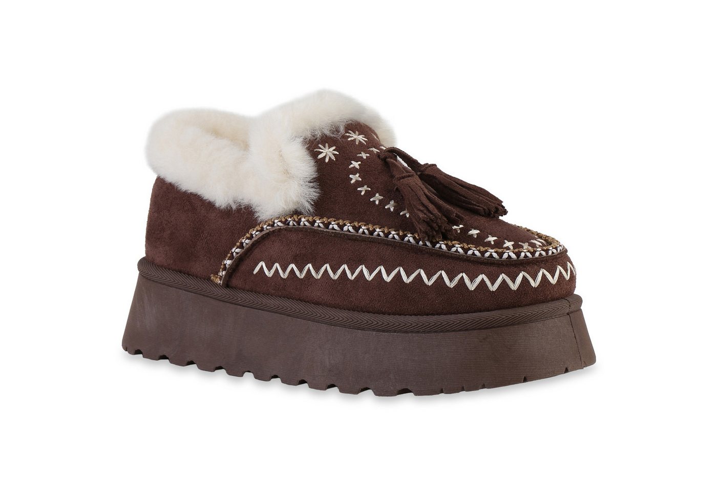 VAN HILL 841903 Hausschuh Damen Warm Gefüttert Klassische Hausschuhe Bequem Kunstfell von VAN HILL