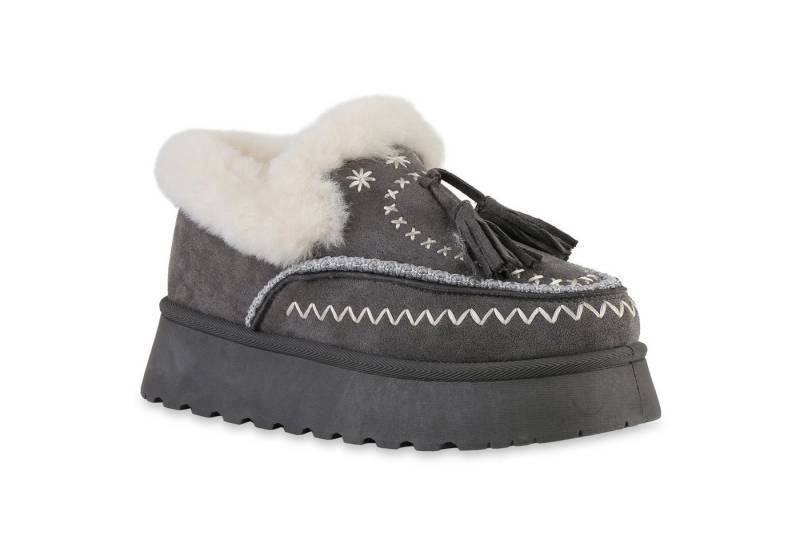 VAN HILL 841903 Hausschuh Damen Warm Gefüttert Klassische Hausschuhe Bequem Kunstfell von VAN HILL