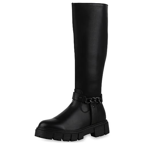 VAN HILL Damen Bikerstiefel Blockabsatz Plateau Vorne Trendy Schuhe 840538 213082 Schwarz 38 von VAN HILL