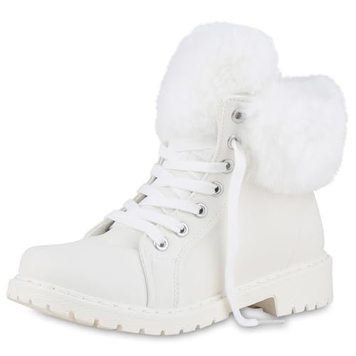 VAN HILL Damen Bikerstiefel Blockabsatz Schnallen Trendy Schuhe 214072 Weiss Robust 36 von VAN HILL