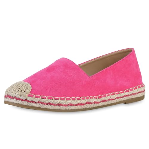 VAN HILL Damen Espadrilles Flach Bast Bequem Schuhe 215164 Fuchsia 38 von VAN HILL