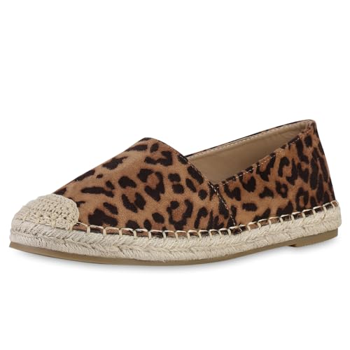 VAN HILL Damen Espadrilles Flach Bast Bequem Schuhe 215166 Hellbraun Leo 37 von VAN HILL