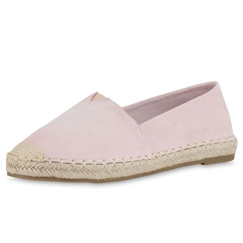 VAN HILL Damen Espadrilles Flach Bast Bequem Schuhe 215395 Rosa 38 von VAN HILL