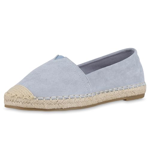 VAN HILL Damen Espadrilles Flach Bast Bequem Schuhe 215396 Hellblau 38 von VAN HILL