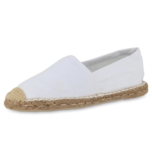 VAN HILL Damen Espadrilles Flach Bast Trendy Schuhe 214381 Weiss 40 von VAN HILL