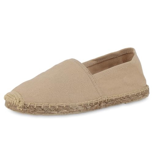 VAN HILL Damen Espadrilles Flach Bast Trendy Schuhe 214382 Beige 37 von VAN HILL