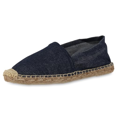 VAN HILL Damen Espadrilles Flach Bast Trendy Schuhe 214383 Dunkelblau Denim 40 von VAN HILL