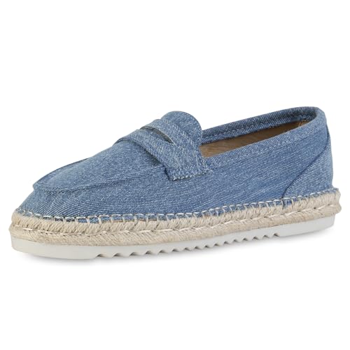 VAN HILL Damen Espadrilles Flach Bast Trendy Schuhe 215197 Blau Denim 39 von VAN HILL