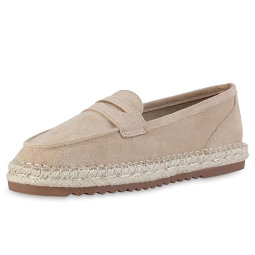 VAN HILL Damen Espadrilles Flach Bast Trendy Schuhe 215200 Beige 38 von VAN HILL