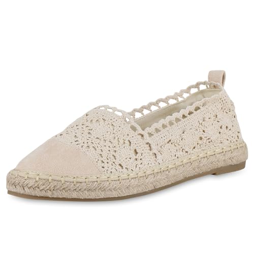 VAN HILL Damen Espadrilles Flach Bast Trendy Schuhe 215282 Beige 39 von VAN HILL