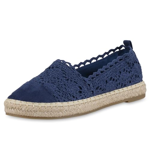 VAN HILL Damen Espadrilles Flach Bast Trendy Schuhe 215283 Blau 36 von VAN HILL