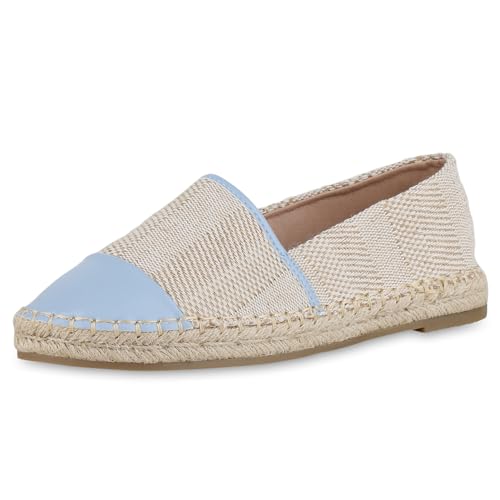 VAN HILL Damen Espadrilles Flach Bast Trendy Schuhe 215452 Hellblau 39 von VAN HILL