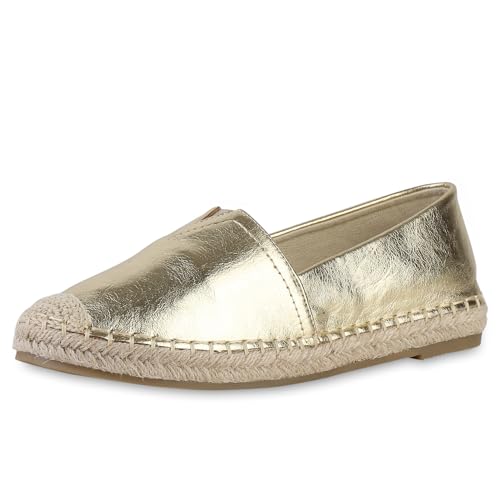 VAN HILL Damen Espadrilles Flach Metallic Trendy Schuhe 215175 Gold 38 von VAN HILL