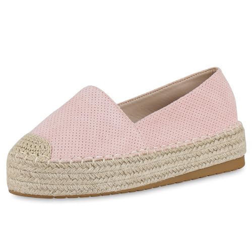 VAN HILL Damen Espadrilles Plateau Bast Trendy Schuhe 215314 Rosa 37 von VAN HILL