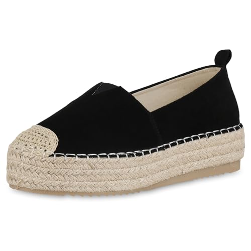 VAN HILL Damen Espadrilles Plateau Bast Trendy Schuhe 215554 Schwarz 36 von VAN HILL