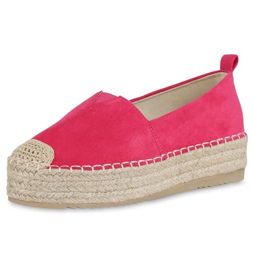 VAN HILL Damen Espadrilles Plateau Bast Trendy Schuhe 215555 Fuchsia 36 von VAN HILL