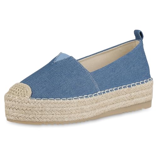 VAN HILL Damen Espadrilles Plateau Bast Trendy Schuhe 215557 Blau Denim 38 von VAN HILL