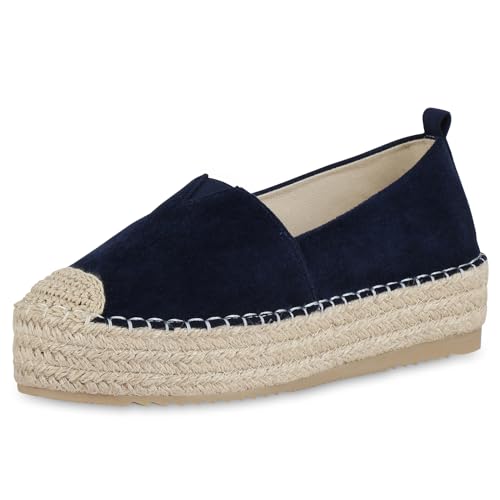 VAN HILL Damen Espadrilles Plateau Bast Trendy Schuhe 215559 Dunkelblau 37 von VAN HILL