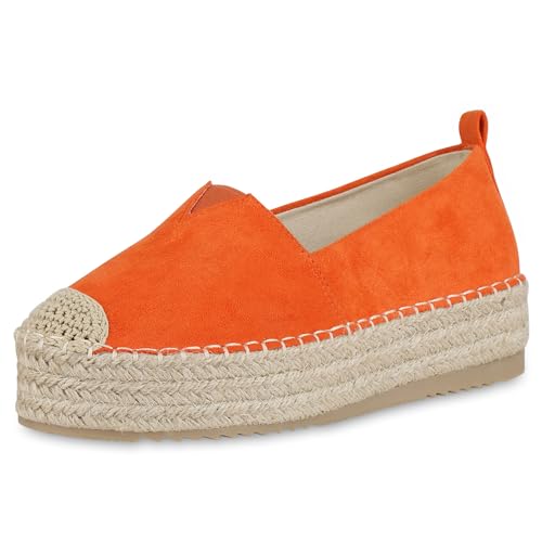 VAN HILL Damen Espadrilles Plateau Bast Trendy Schuhe 215560 Orange 36 von VAN HILL