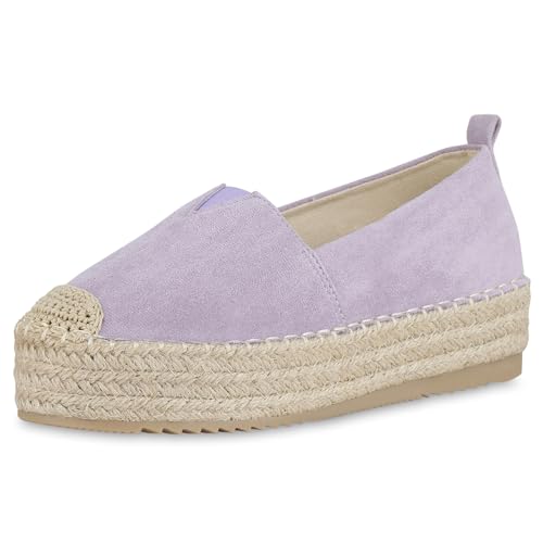 VAN HILL Damen Espadrilles Plateau Bast Trendy Schuhe 215561 Helllila 36 von VAN HILL