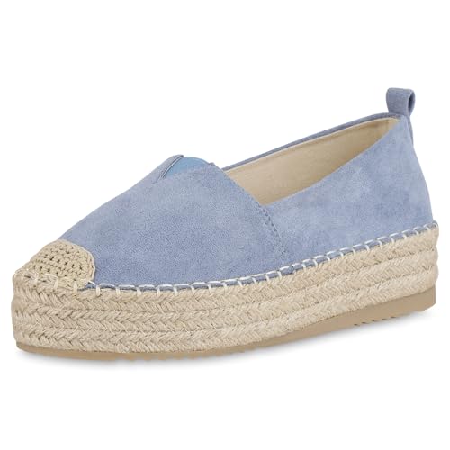 VAN HILL Damen Espadrilles Plateau Bast Trendy Schuhe 215562 Hellblau 36 von VAN HILL