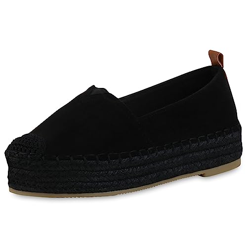 VAN HILL Damen Espadrilles Plateau Bast Trendy Schuhe 840475 212896 Schwarz Robust 38 von VAN HILL