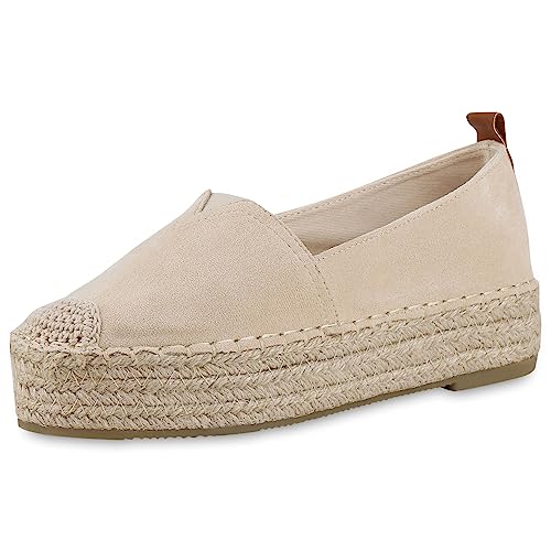 VAN HILL Damen Espadrilles Plateau Bast Trendy Schuhe 840475 212897 Beige 37 von VAN HILL