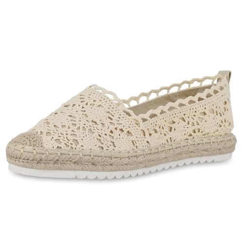 VAN HILL Damen Espadrilles Plateau Spitze Trendy Schuhe 215917 Beige 38 von VAN HILL