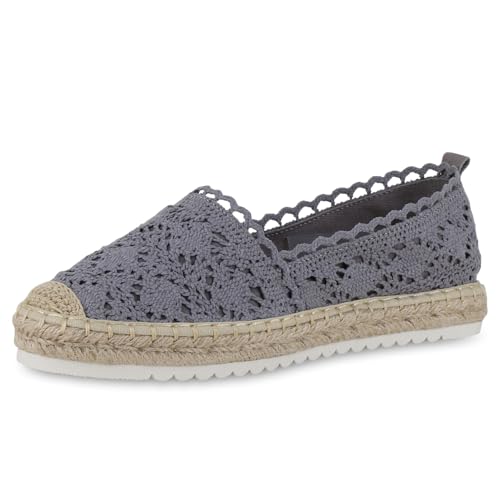VAN HILL Damen Espadrilles Plateau Spitze Trendy Schuhe 215920 Grau 41 von VAN HILL