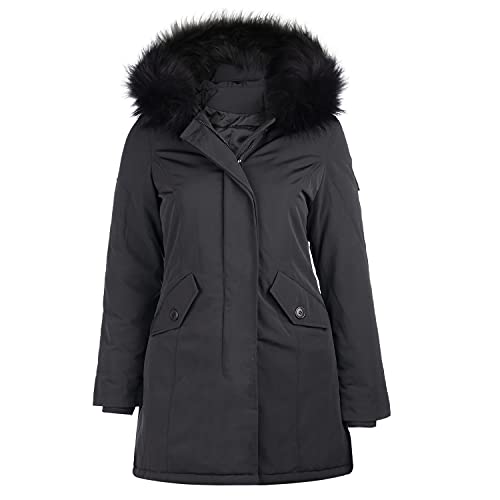 VAN HILL Damen Gefütterte Winterjacken Taillierte Kunstfell Kapuze Freizeitjacke Seitentaschen Jacke Innentaschen Damenjacke 200968 Grau 42 XL von VAN HILL