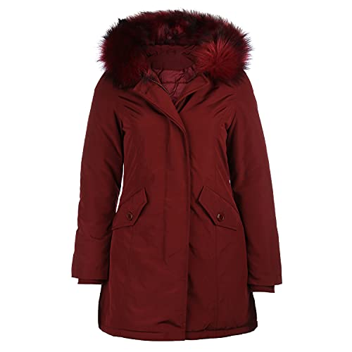 VAN HILL Damen Gefütterte Winterjacken Taillierte Kunstfell Kapuze Freizeitjacke Seitentaschen Jacke Innentaschen Damenjacke 200969 Burgund 36 S von VAN HILL