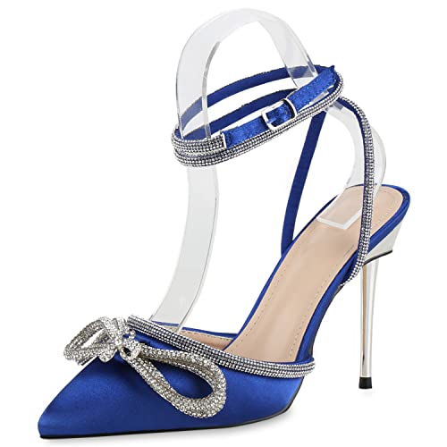 VAN HILL Damen High Heels Pumps Stiletto Schuhe Party Schleifen Absatzschuhe Elegante Strass Abendschuhe 208058 Blau 40 von VAN HILL