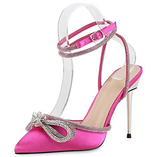 VAN HILL Damen High Heels Pumps Stiletto Schuhe Party Schleifen Absatzschuhe Elegante Strass Abendschuhe 208059 Fuchsia 37 von VAN HILL