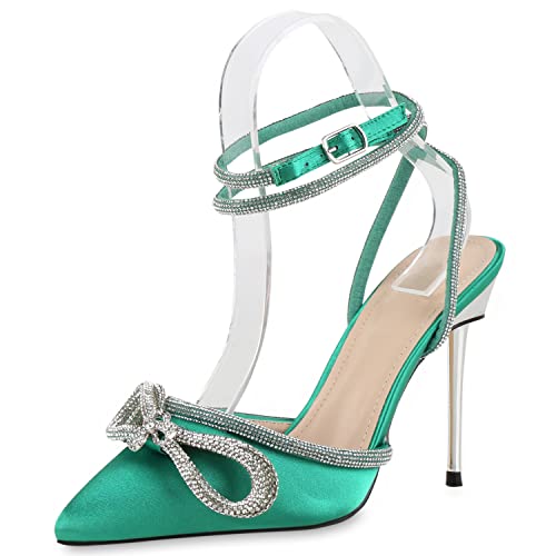 VAN HILL Damen High Heels Pumps Stiletto Schuhe Party Schleifen Absatzschuhe Elegante Strass Abendschuhe 208061 Grün 41 von VAN HILL