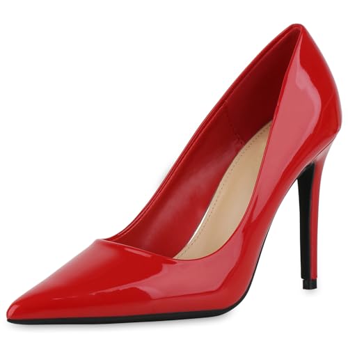 VAN HILL Damen High Heels Stiletto Lack Party Schuhe 213555 Rot Lack 39 von VAN HILL