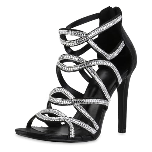 VAN HILL Damen High Heels Stiletto Strass Party Schuhe 216838 Schwarz 41 von VAN HILL