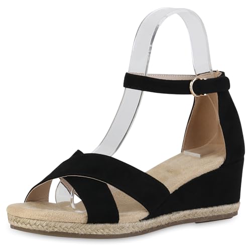 VAN HILL Damen Keilsandaletten Keilabsatz Bast Trendy Schuhe 215188 Schwarz Velours 37 VAN HILL Damen Keilsandaletten Keilabsatz Bast Trendy Schuhe 215188 Schwarz Velours 37 von VAN HILL