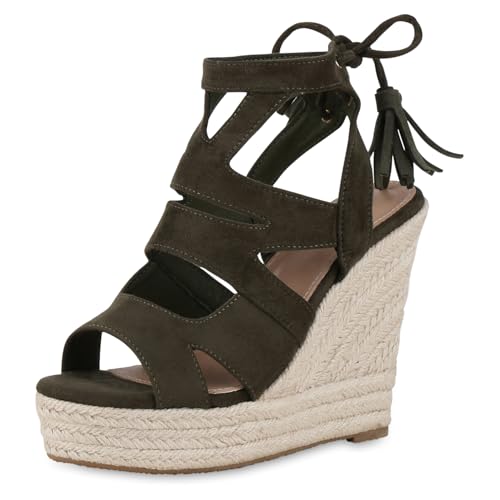 VAN HILL Damen Keilsandaletten Keilabsatz Bast Trendy Schuhe 216178 Olivgrün 37 VAN HILL Damen Keilsandaletten Keilabsatz Bast Trendy Schuhe 216178 Olivgrün 37 von VAN HILL