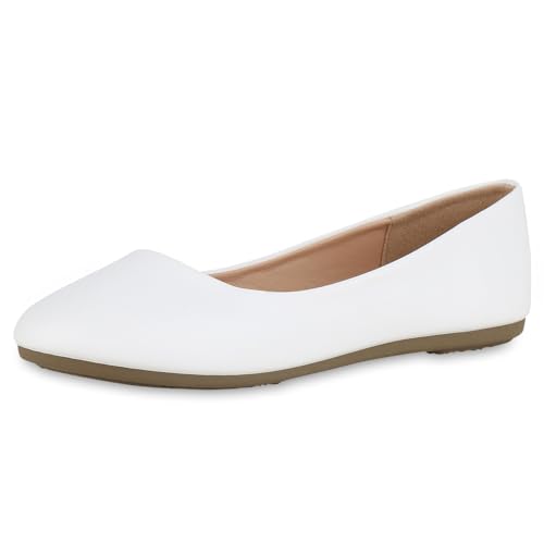 VAN HILL Damen Klassische Ballerinas Flach Basic Klassisch Schuhe 215500 Weiss 36 von VAN HILL