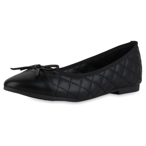 VAN HILL Damen Klassische Ballerinas Flach Gesteppt Klassisch Schuhe 216756 Schwarz Gesteppt 38 von VAN HILL