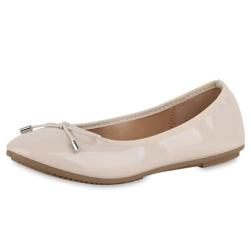 VAN HILL Damen Klassische Ballerinas Flach Lack Klassisch Schuhe 214738 Beige Lack 38 von VAN HILL