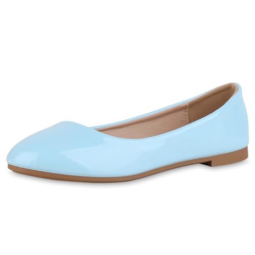 VAN HILL Damen Klassische Ballerinas Flach Lack Klassisch Schuhe 215392 Hellblau 37 von VAN HILL