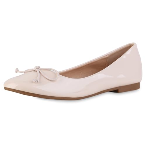 VAN HILL Damen Klassische Ballerinas Flach Lack Klassisch Schuhe 216753 Beige Lack 41 von VAN HILL