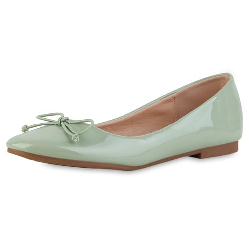 VAN HILL Damen Klassische Ballerinas Flach Lack Klassisch Schuhe 216754 Hellgrün Lack 38 von VAN HILL