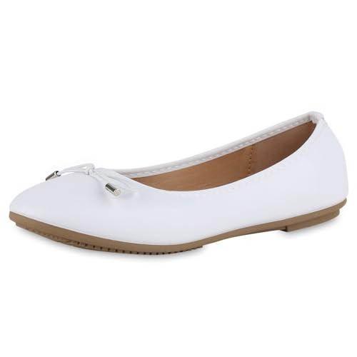 VAN HILL Damen Klassische Ballerinas Flach Schleifen Klassisch Schuhe 214670 Weiss Schleifen 37 von VAN HILL