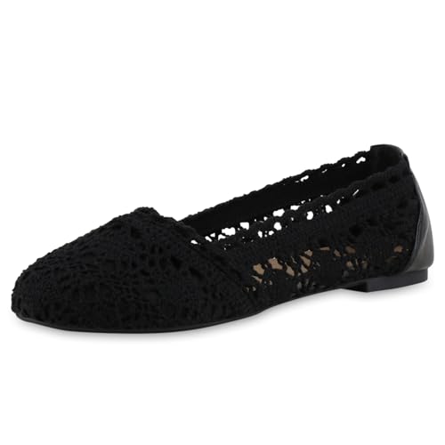 VAN HILL Damen Klassische Ballerinas Flach Spitze Bequem Schuhe 215922 Schwarz 42 von VAN HILL