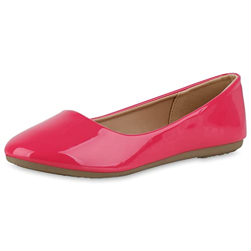 VAN HILL Damen Klassische Ballerinas Flache Freizeit Schuhe Elegante Slip Ons Lack Slippers Leder-Optik Schlupfschuhe 211175 Fuchsia Lack 39 von VAN HILL