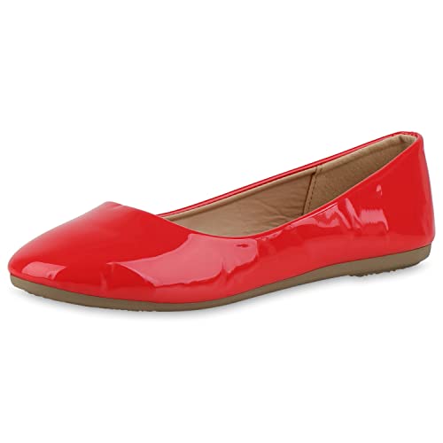 VAN HILL Damen Klassische Ballerinas Flache Freizeit Schuhe Elegante Slip Ons Lack Slippers Leder-Optik Schlupfschuhe 211180 Rot Lack 38 von VAN HILL